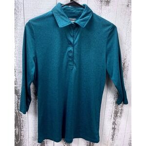 Moheen Cool Dri Women's M Teal 3/4 Sleeve Polo Shirt Quick Dry Golf Active Top